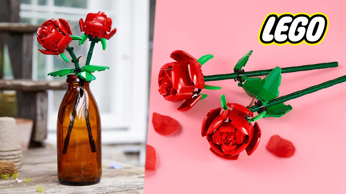 2 rosas de Lego - tallo ajustable - pétalos y hojas movibles