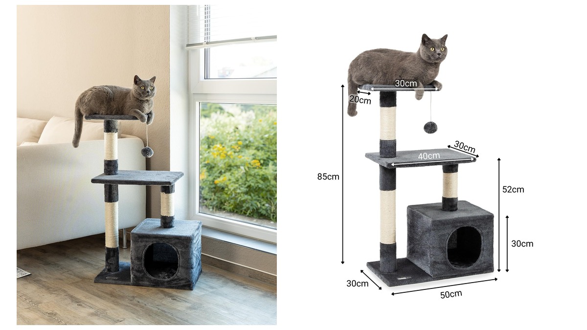 Árbol rascador para gatos - 3 niveles con cueva - 3 rascadores