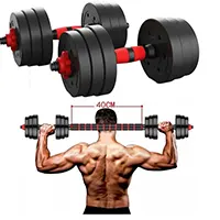 KIT 2 mancuernas + extensor para formar pesa larga 