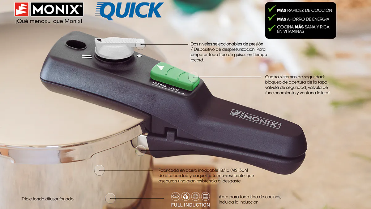 Monix Quick 6L olla a presión de acero inoxidable - apta inducción