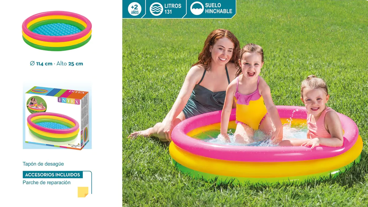 Piscina Intex 114 x 25cm: 3 aros y suelo hinchable