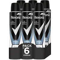 6x 200ml desodorantes Rexona Invisible Ice Fresh hombre