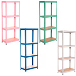 estanteria rosa blanca azul gris verde