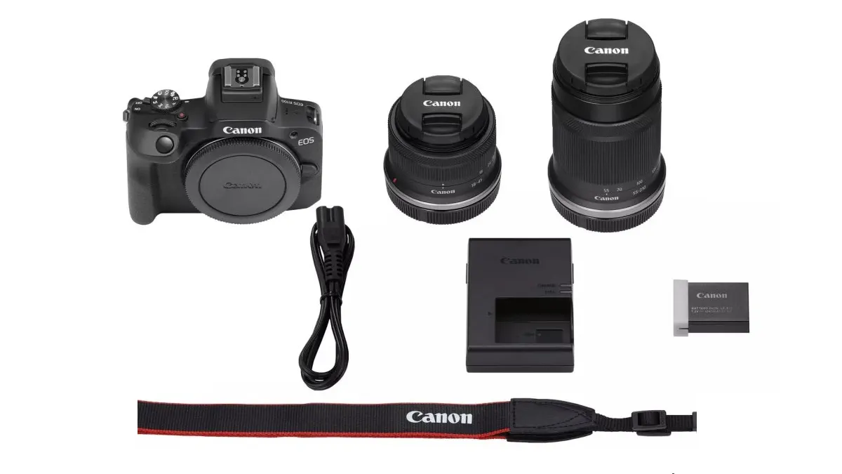 Canon EOS R100 24MP con 2 objetivos: 18-45mm y 55-210mm