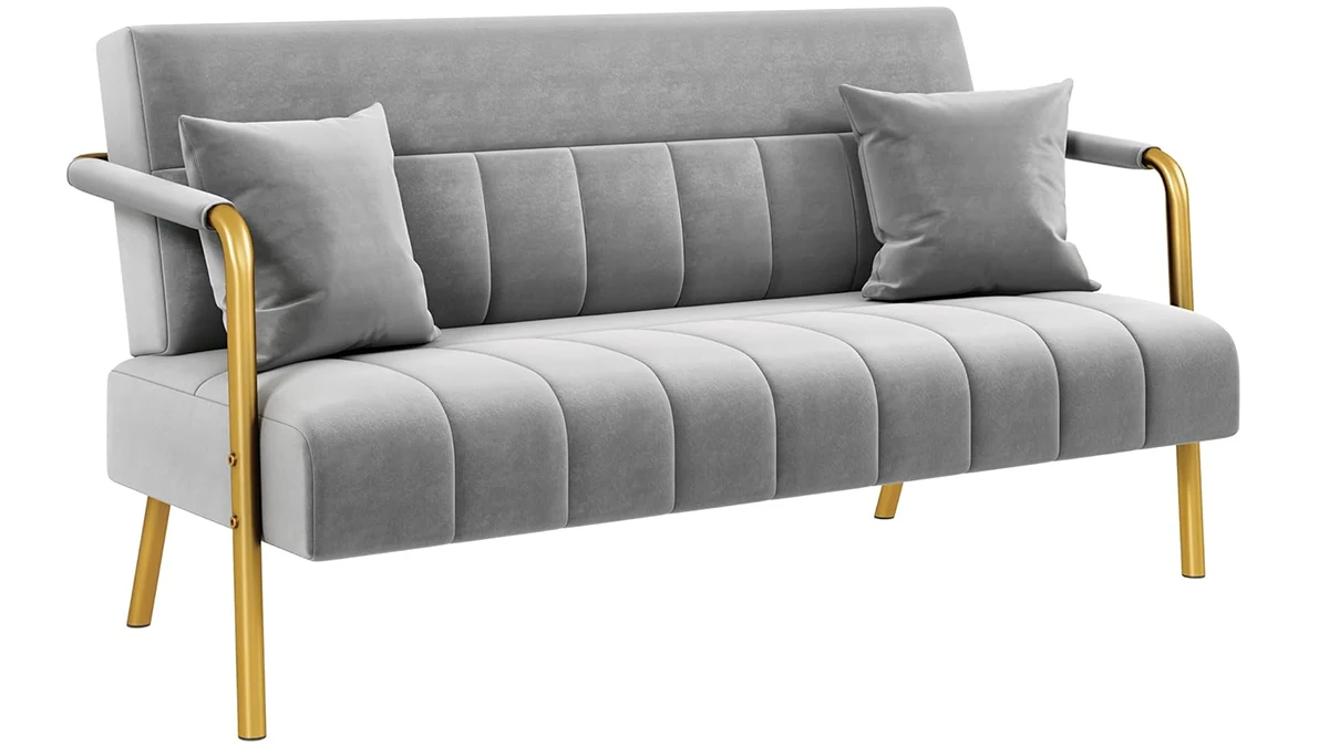 Sofá 2 plazas barato aterciopelado con 2 cojines a juego