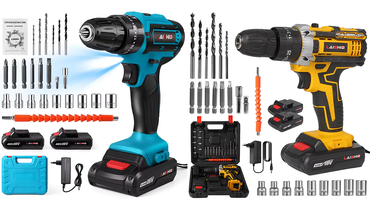 Taladro percutor atornillador inalámbrico 21V  +2 baterías y accesorios.