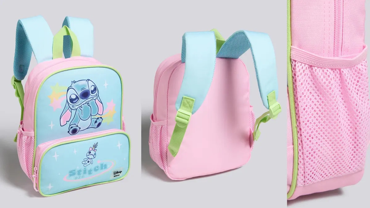 Mini mochila Stitch Disney con bolsillos para botellas