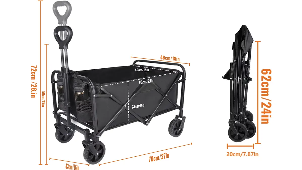 Carro con cesta plegable 60x40cm 100L - 4 ruedas