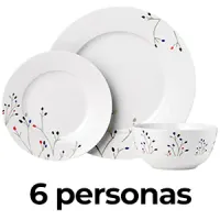 Vajilla Amazon de porcelana: 6 cuencos y 12 platos