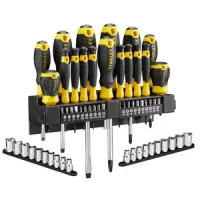 KIT Stanley 17 destornilladores, 20 puntas y 20 vasos + colgador