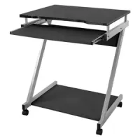 Mesa de ordenador en forma de Z con ruedas y bandeja movible para teclado