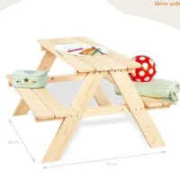 Banco con 4 asientos y mesa de madera para niños de hasta 6 años