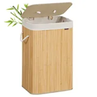 Cesto para ropa sucia de bambú 72L con bolsa interior lavable