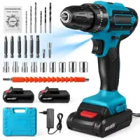 Taladro percutor atornillador inalámbrico 21V  +2 baterías y accesorios.
