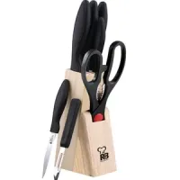 Set de 4 cuchillos + tijeras + pelador y soporte de madera