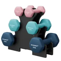 Juego de 6 mancuernas hexagonales con soporte - con envío