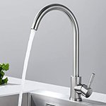 Grifo mezclador de cocina - acero inoxidable - con aireador y 2 latiguillos