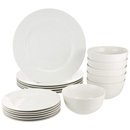 Vajilla de porcelana de 18 piezas - 6 platos llanos, 6 boles y 6 de postre