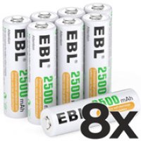 8 pilas AA 2500mAh recargables EBL baja autodescarga