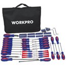 36 destornilladores Workpro + 70 puntas + 6 vasos y mango de trinquete