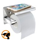 Portarrollos con soporte para móvil - acero inox - instalación con / sin tornillos