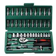 Juego de llaves de vaso con carraca, cardán, puntas de atornillar etc.