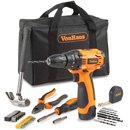 KIT taladro atornillador inalámbrico con brocas, puntas, alicates, martillo y más