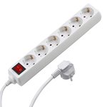 Regleta con 6 tomas schuko, interruptor iluminado y 1.4m de cable