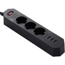Regleta con protección de sobretensión, 3 enchufes + 3 puertos USB + interruptor