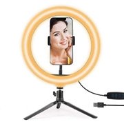 Anillo de luz LED Ø 31cm / 12" con trípode, soporte para móvil y tono / brillo ajustables
