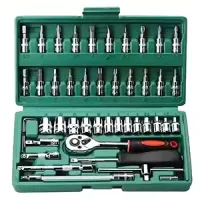 Juego de llaves de vaso con carraca, cardán, puntas de atornillar etc.