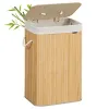 Cesto para ropa sucia de bambú 72L con bolsa interior lavable